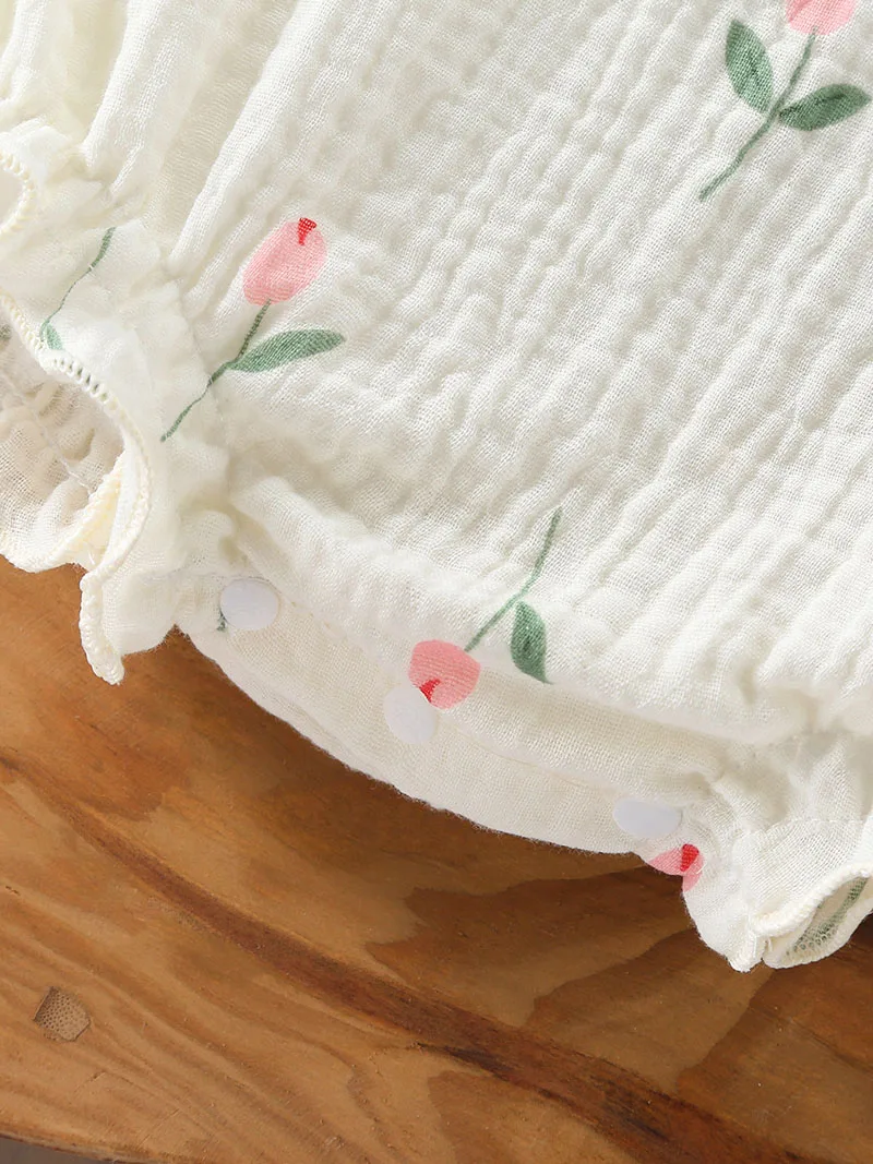 Body de verano bebé floral con tirantes y gorro tulipán - imagen 5