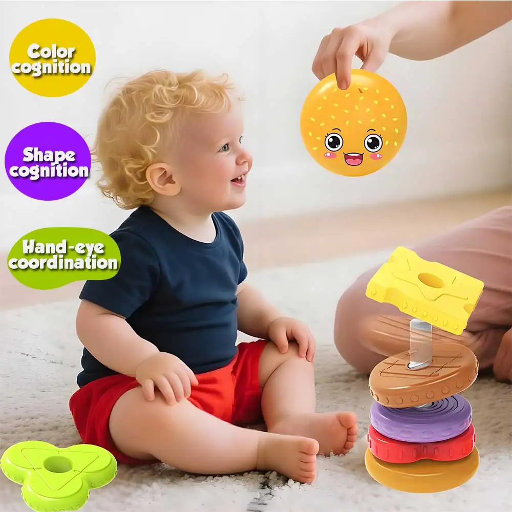 Burger Baby juguete Montessori sensorial de torre apilable - imagen 2
