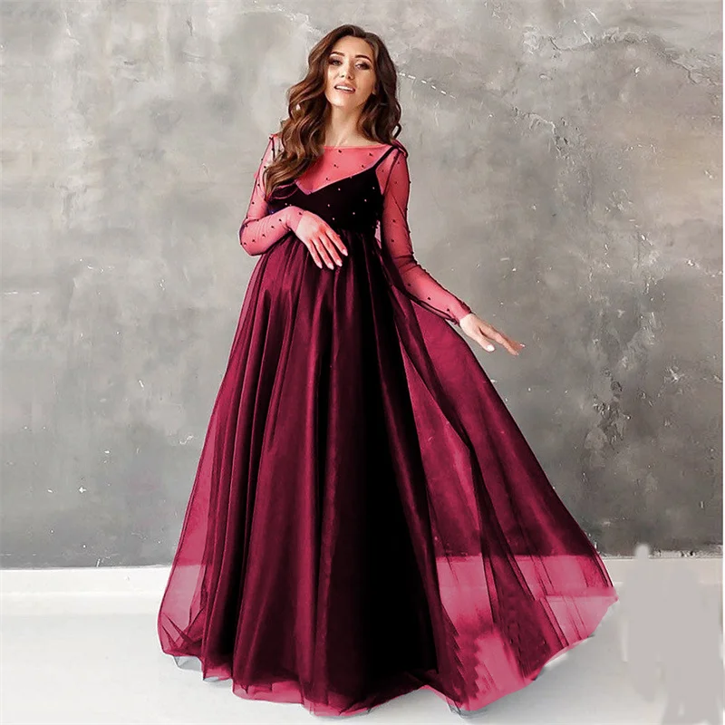 Vestido premamá manga larga para sesión de fotos - imagen 2