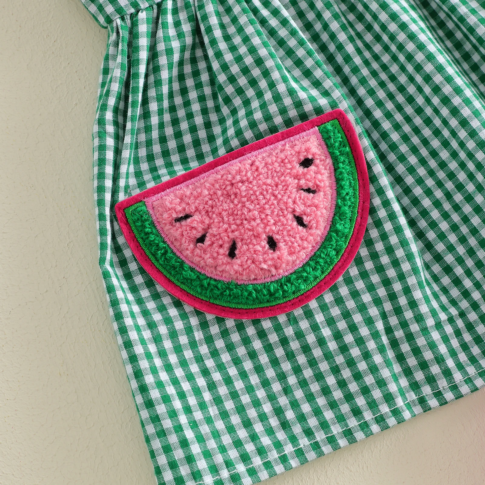 Conjunto verano niña: camiseta sin mangas bordado sandía y corto liso - imagen 5