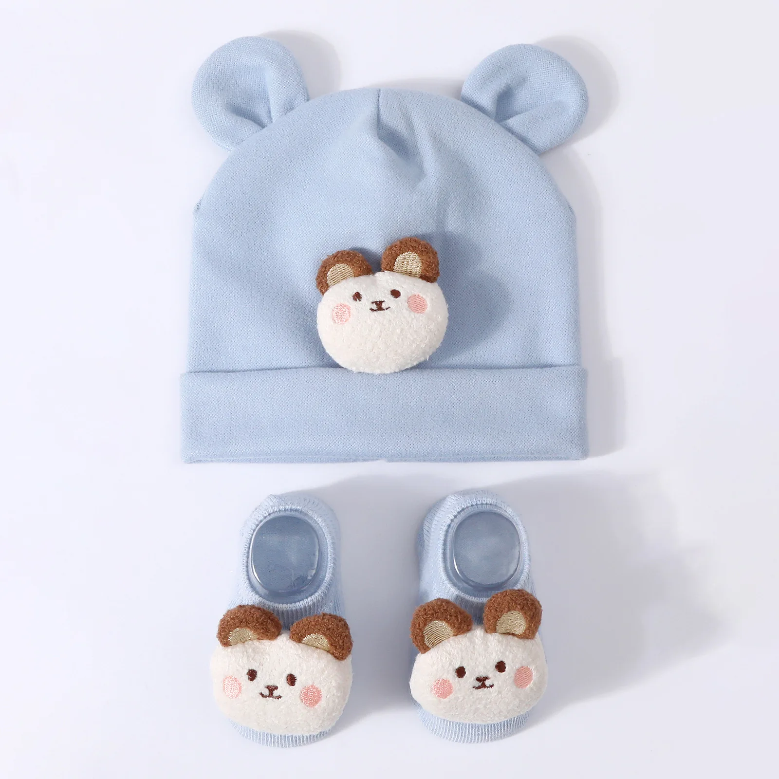 Gorro de peluche y calcetines de algodón para bebé recién nacido - imagen 3