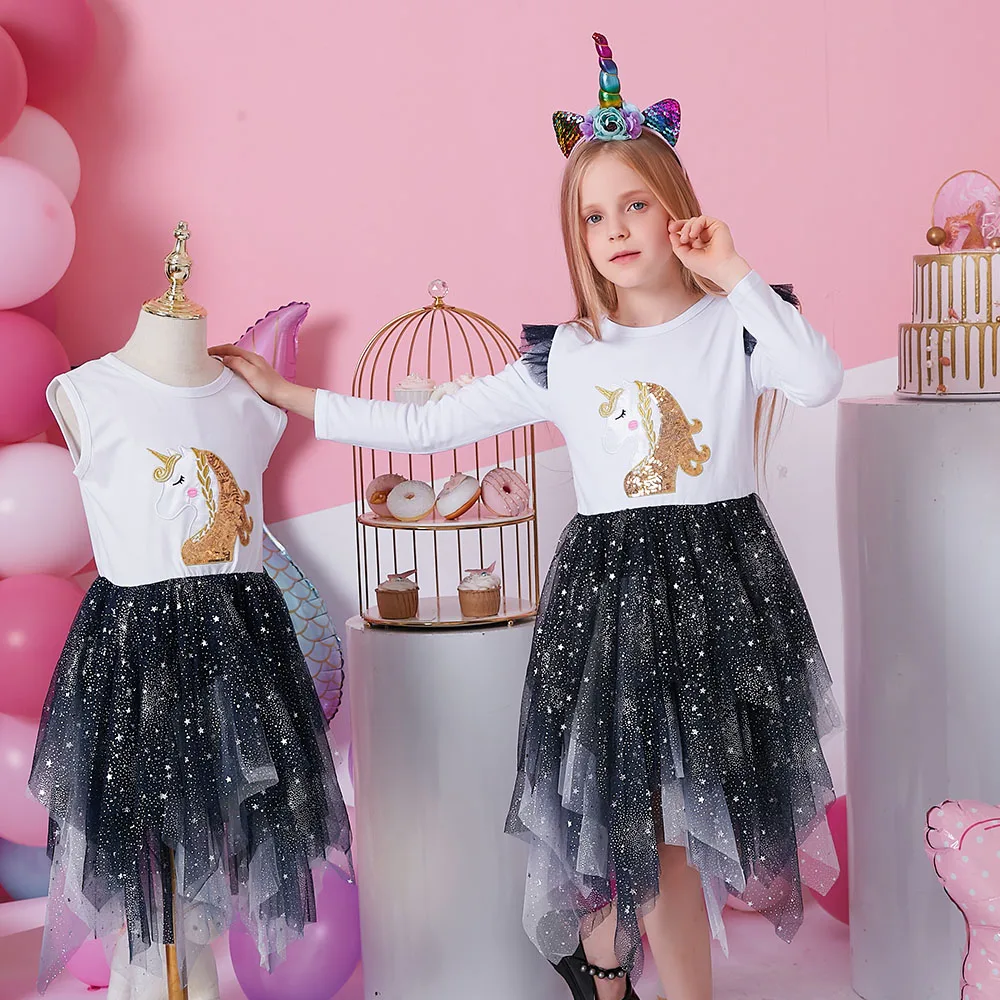 DXTON Vestido de unicornio con lentejuelas y tutú de volantes - imagen 2