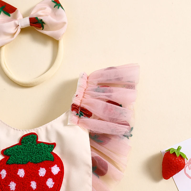 Conjunto verano bebé niña – Pelele vestido estampado fresas y diadema - imagen 2