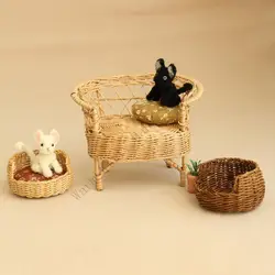 XXFE Casa de muñecas para gatos con cama de ratán y puerta