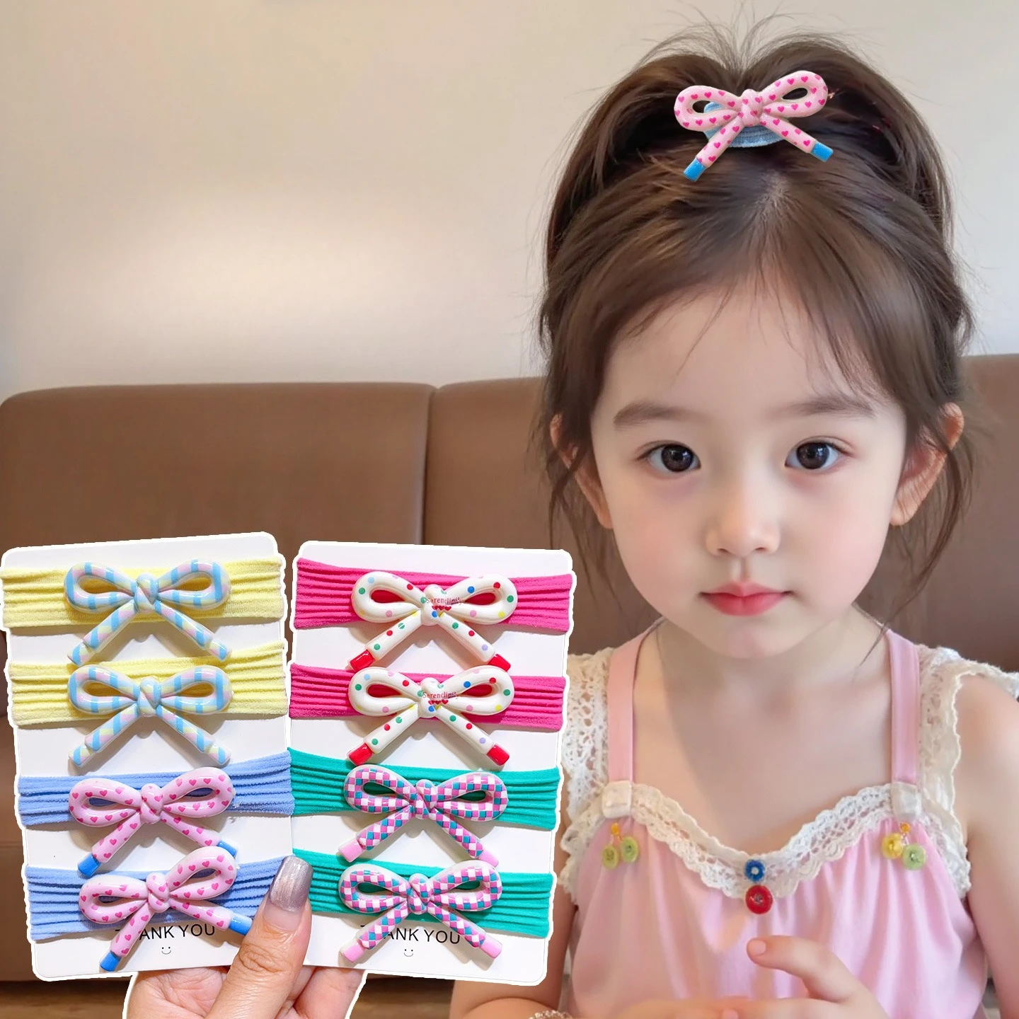 Diademas con lazo para niñas en color caramelo, elástico cómodo - imagen 3