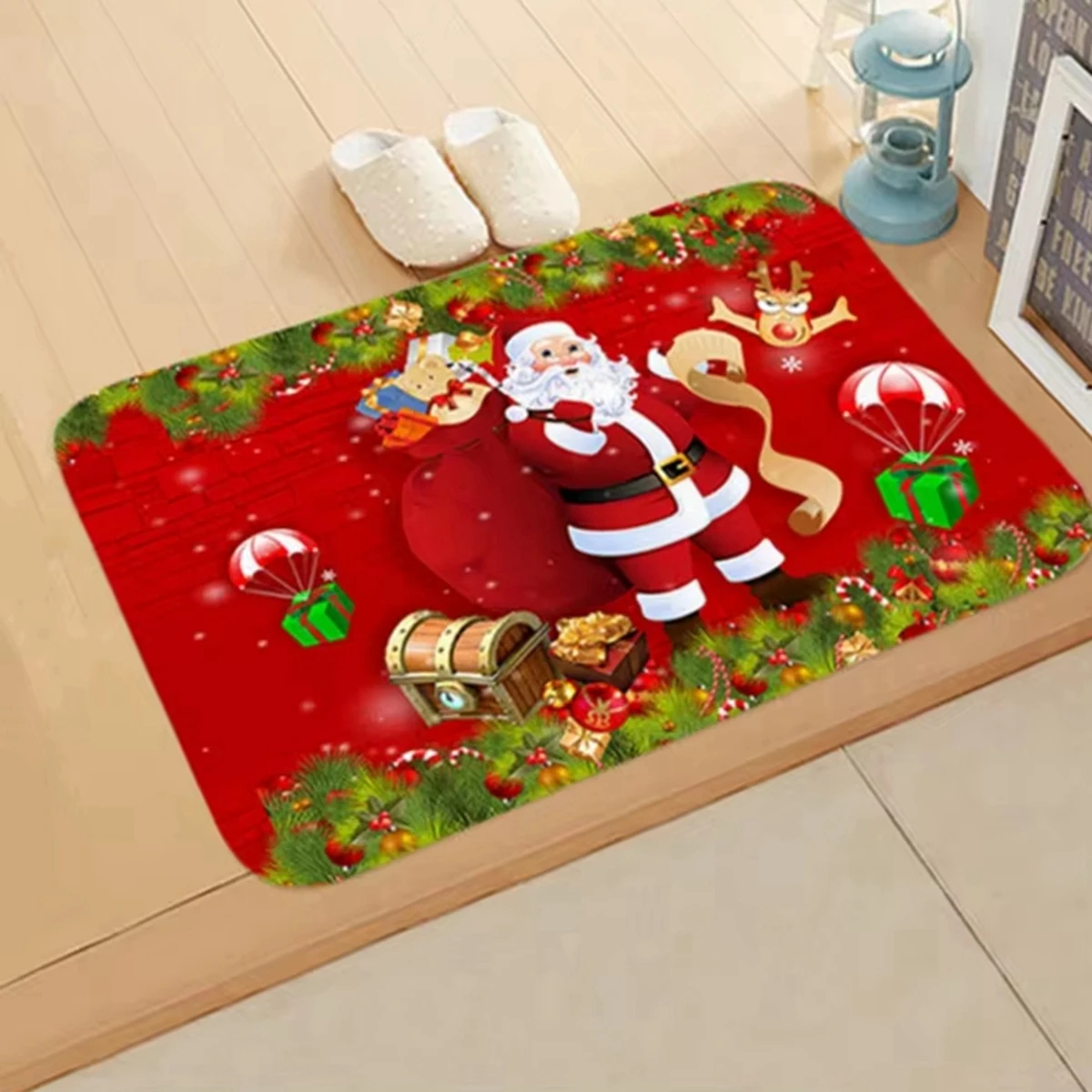Alfombra antideslizante navideña de Papá Noel para puerta - imagen 3