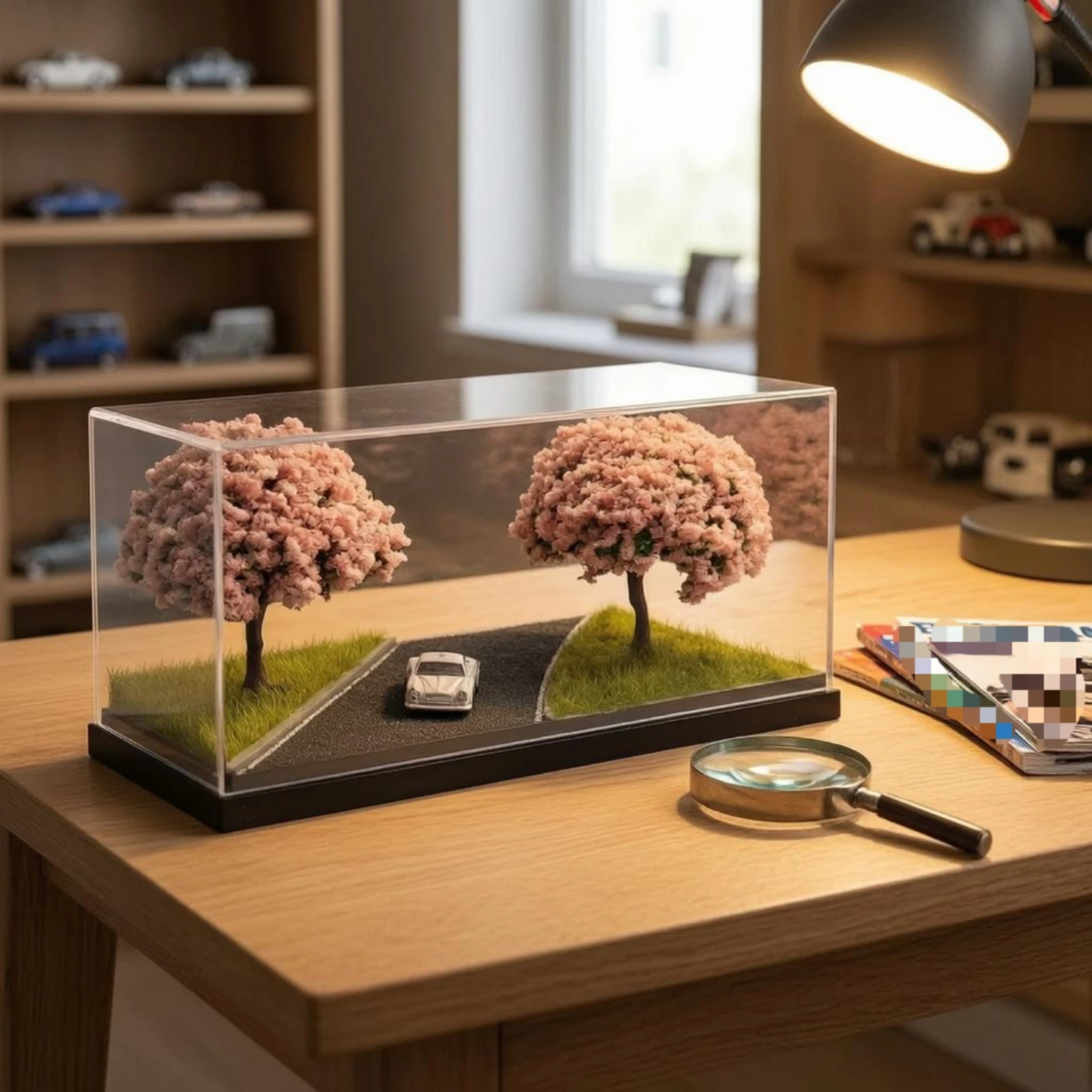 Diorama de flor de cerezo con miniatura de coche en acrílico - imagen 5