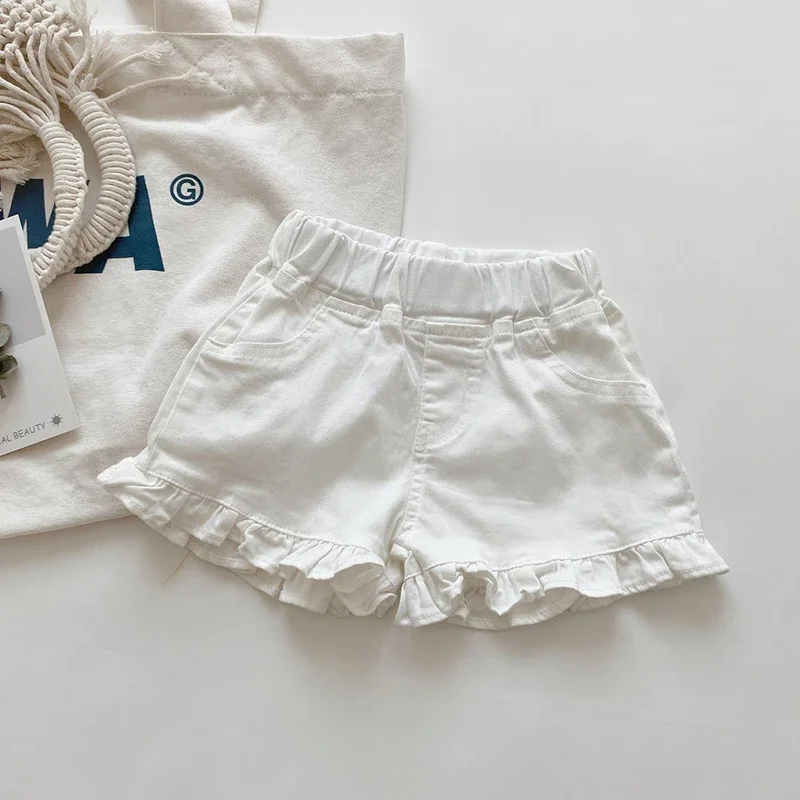 Pantalones cortos para niña con cintura elástica y volantes verano
