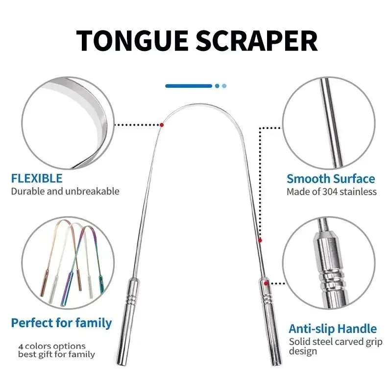 Raspador de lengua de acero inoxidable en U para aliento fresco
