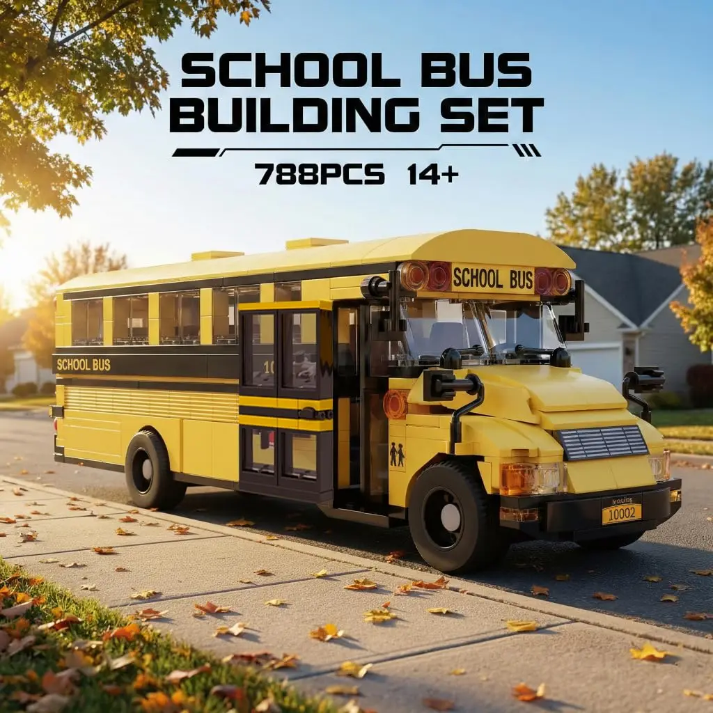 Bloques de construcción autobús escolar clásico amarillo para niños - imagen 2