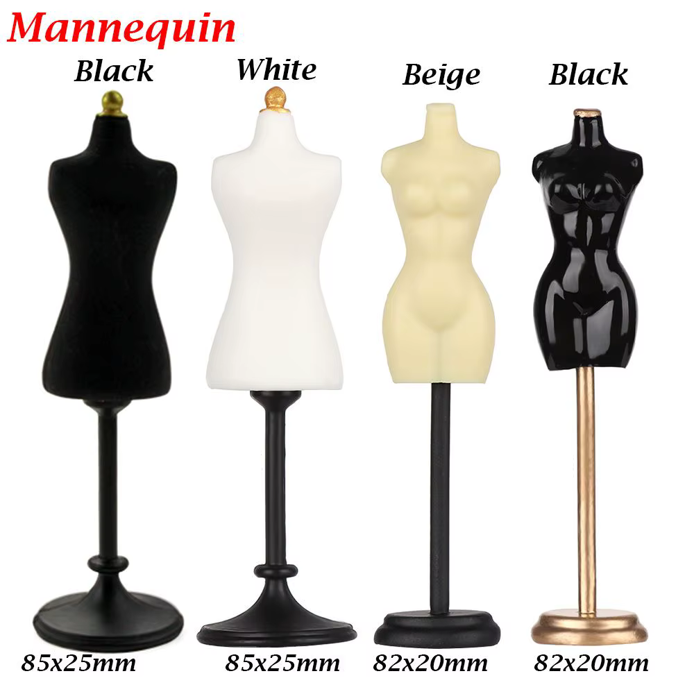 Paleta de colores del mini maniquí: negro, blanco y beige