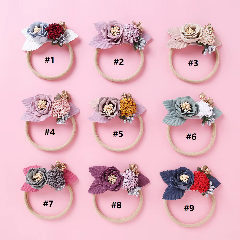 Diadema nailon con flores para niña – Accesorio suaverecién nacida - imagen 5