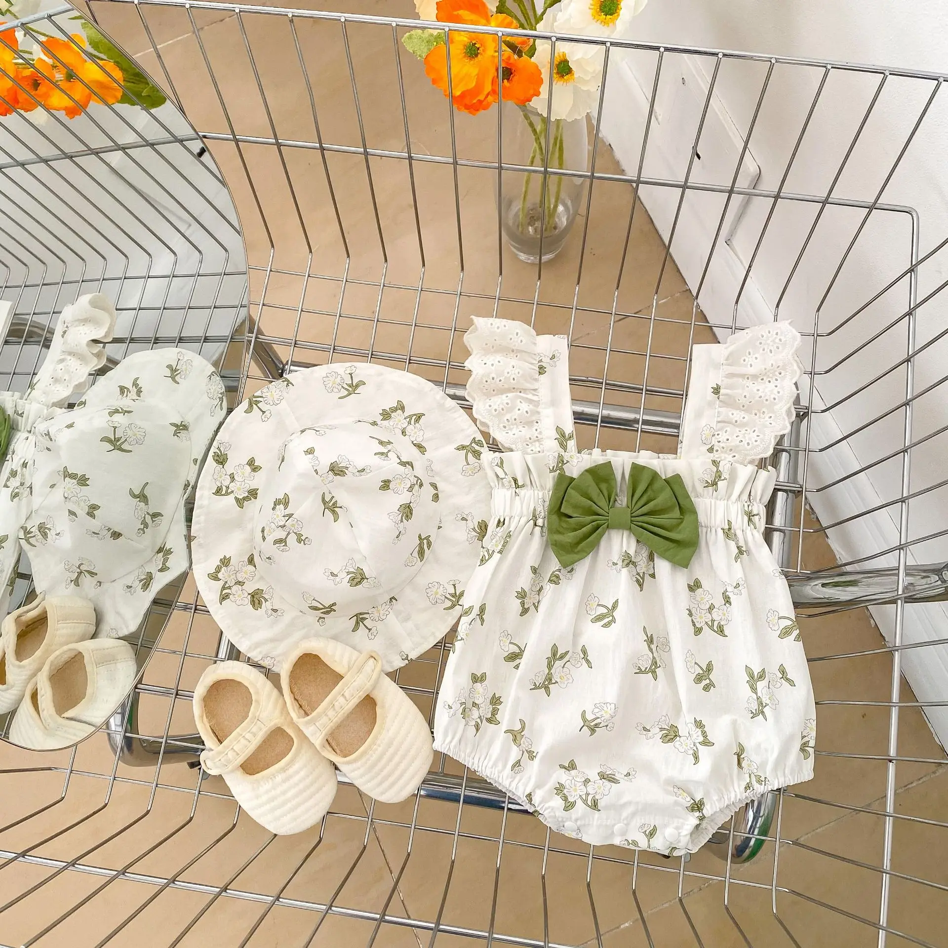 MILANCEL Floral conjunto mono bebé niña verano con sombrero - imagen 5