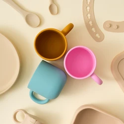 Taza de alimentación silicona bebé portátil con mango único y sin BPA