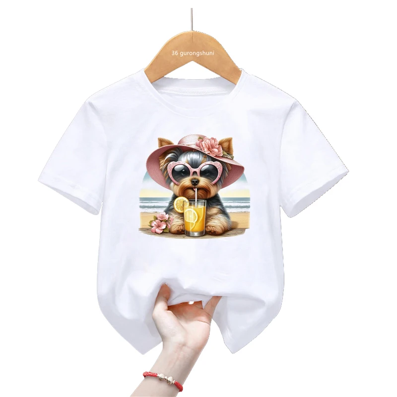 Camiseta infantil estampado animal Kawaii Harajuku - acuarela Yorkie - imagen 4