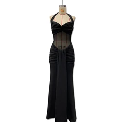 Vestido maternidad negro malla transparente sesión fotográfica embarazo