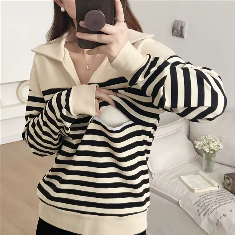 Blusa de lactancia en algodón a rayas, manga larga - imagen 5