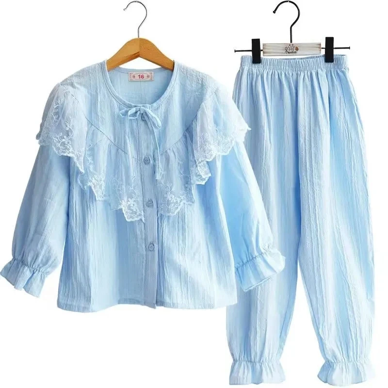 Pijamas lino algodón manga larga para niña – Ropa hogar suave - imagen 2