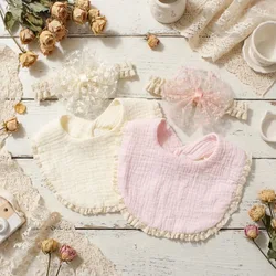 Baberos de bebé con diademas encaje lazo estilo princesa