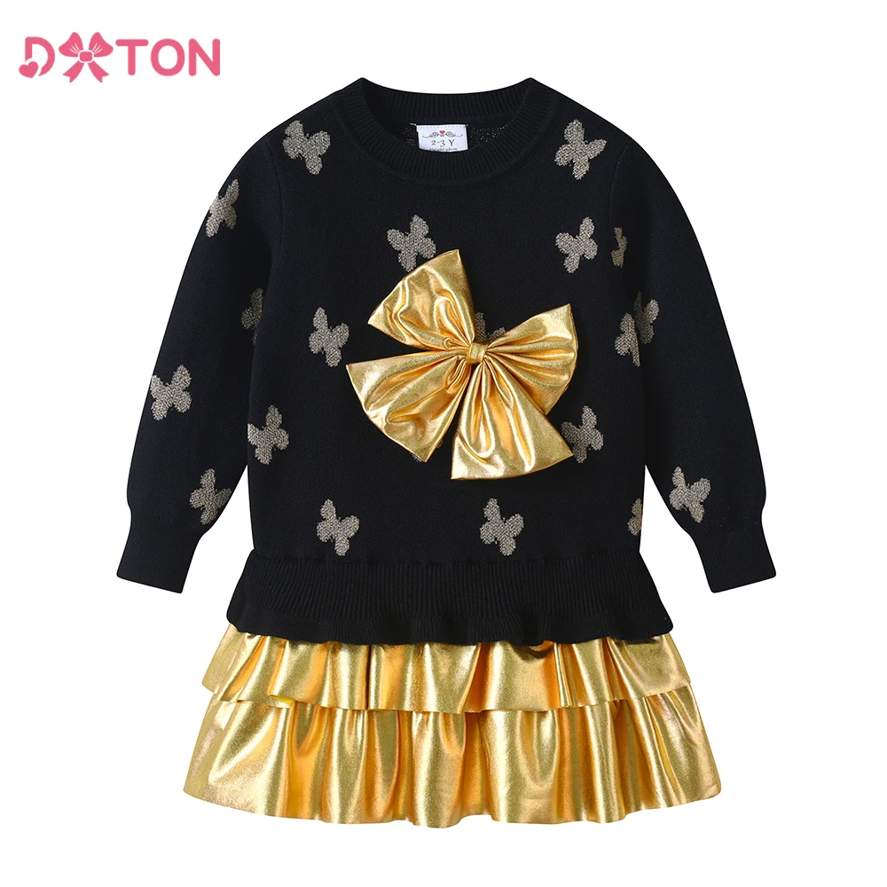 DXTON vestido de punto invierno para niñas con lazo - imagen 3