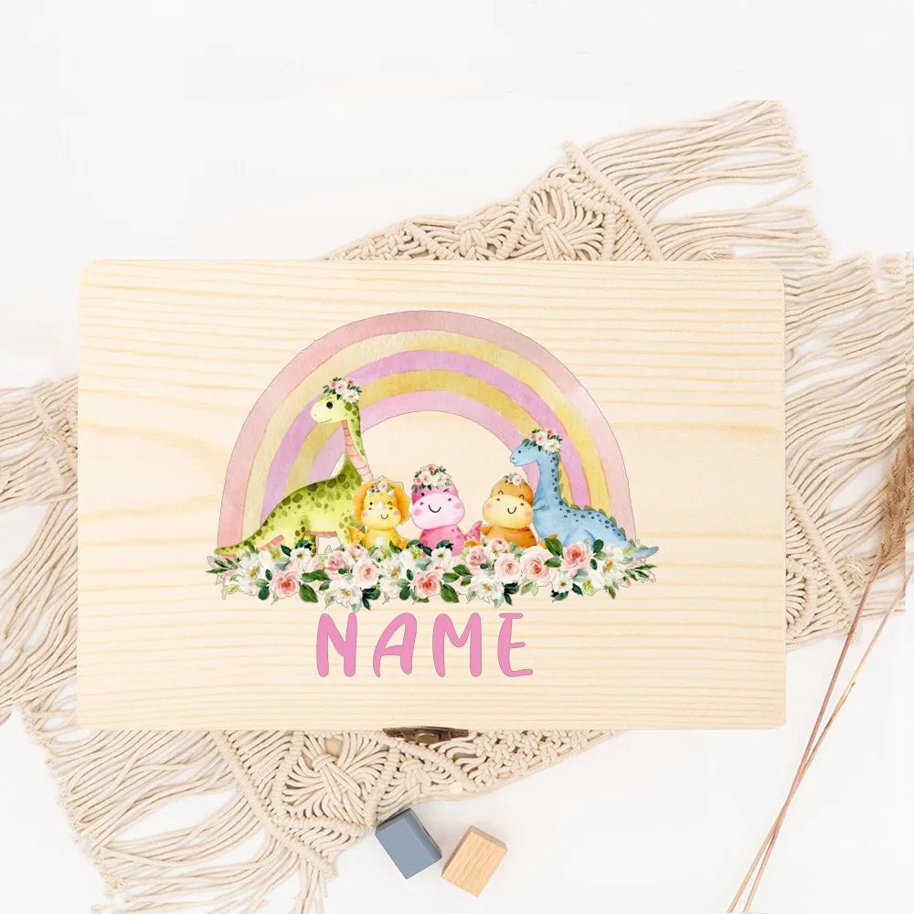 Caja de recuerdos bebé madera personalizada Animal del Bosque Arcoíris - imagen 3