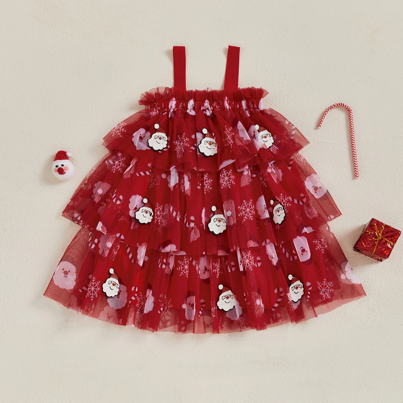 VISgogo Vestido de Navidad sin mangas para niña con tul y A-línea