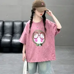 Camiseta de verano holgada para niña con estampado de dibujos