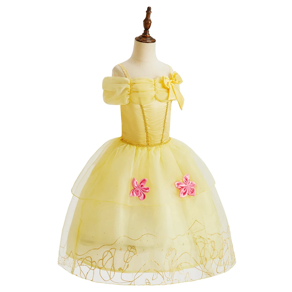 Vestido de niña para boda tul amarillo con lazo - imagen 2