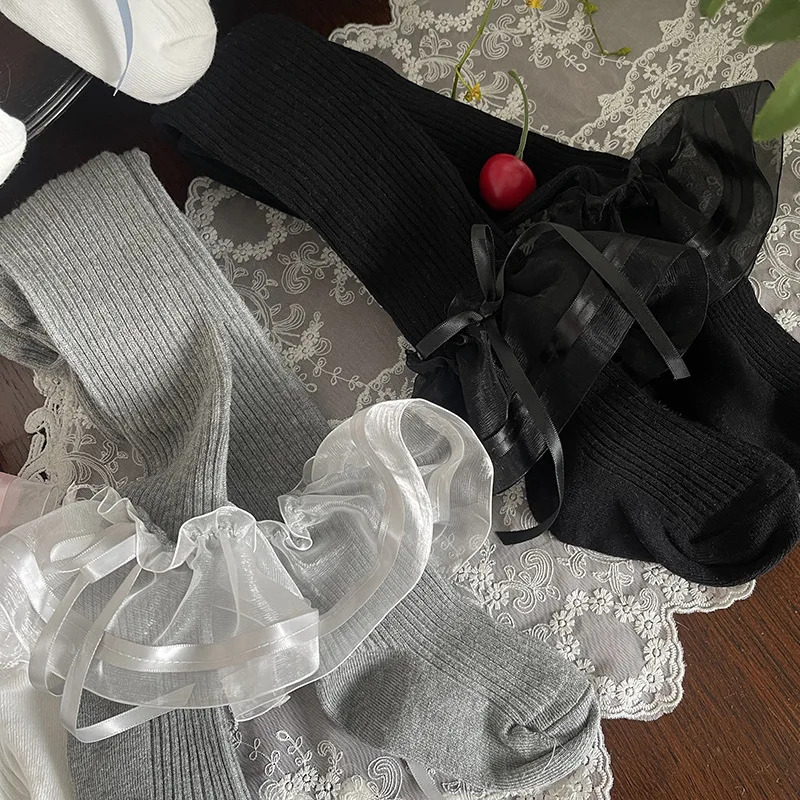 MILANCEL pantimedias de primavera finas para niñas con lazo encaje - imagen 2
