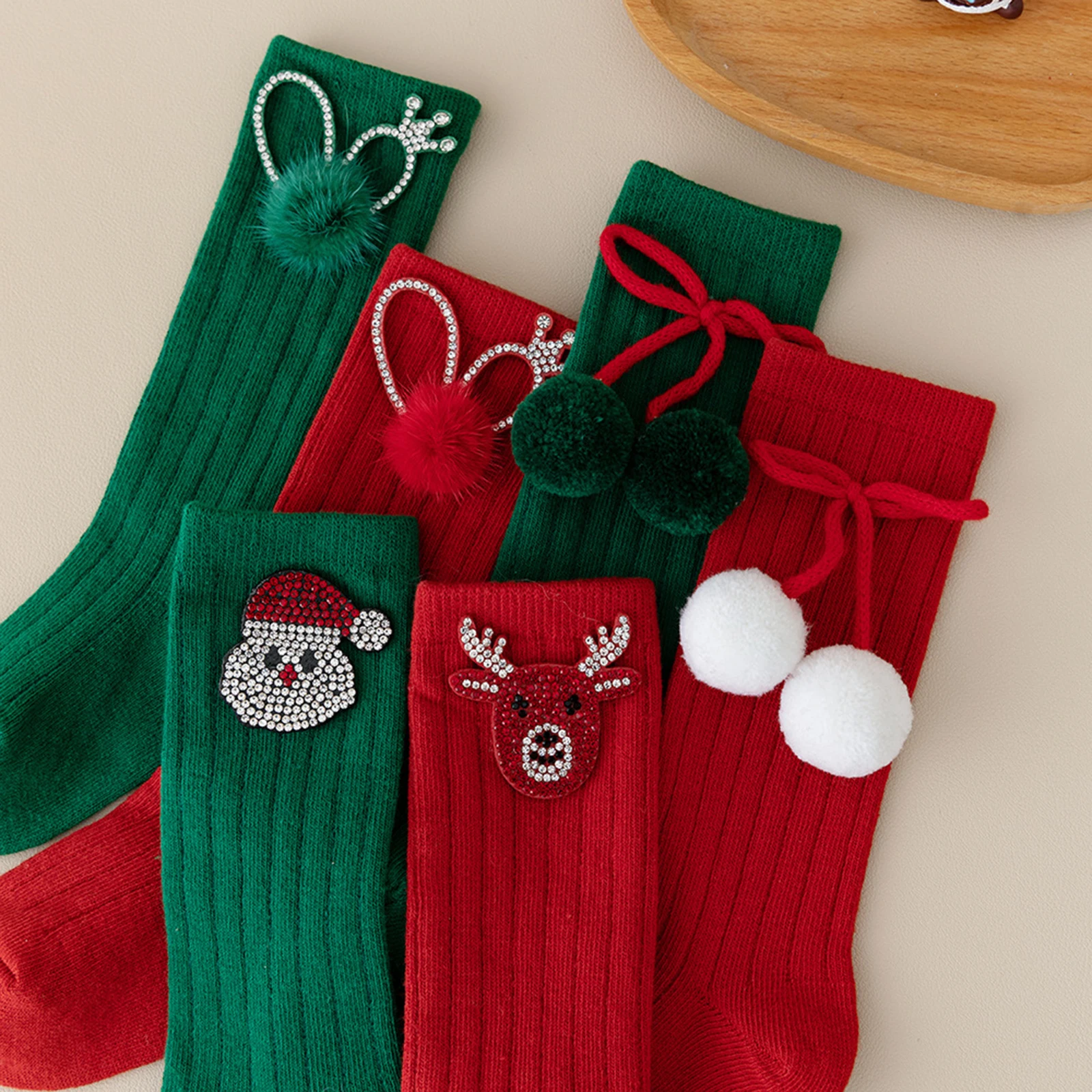 Tregren Calcetines altos de bebé con pedrería para Navidad - imagen 5