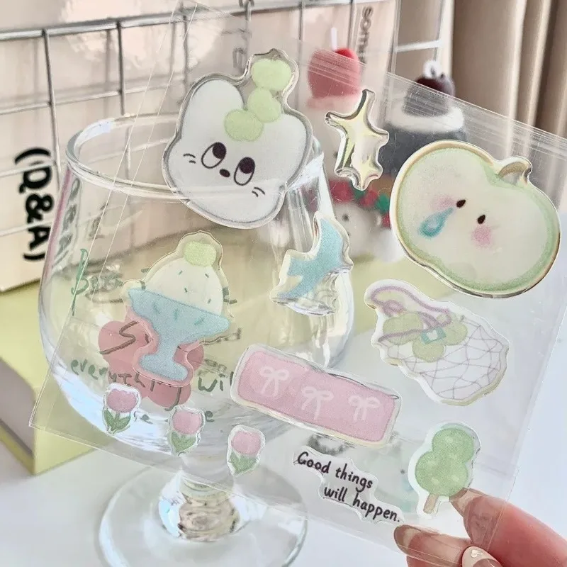 Pegatinas impermeables estilo INS de manzana verde, gato y tulipán - imagen 4