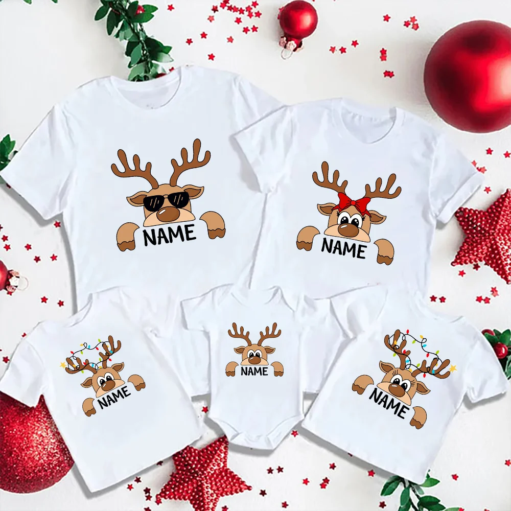 Camisa familiar navideña con renos – Diseño personalizado para padres e hijos