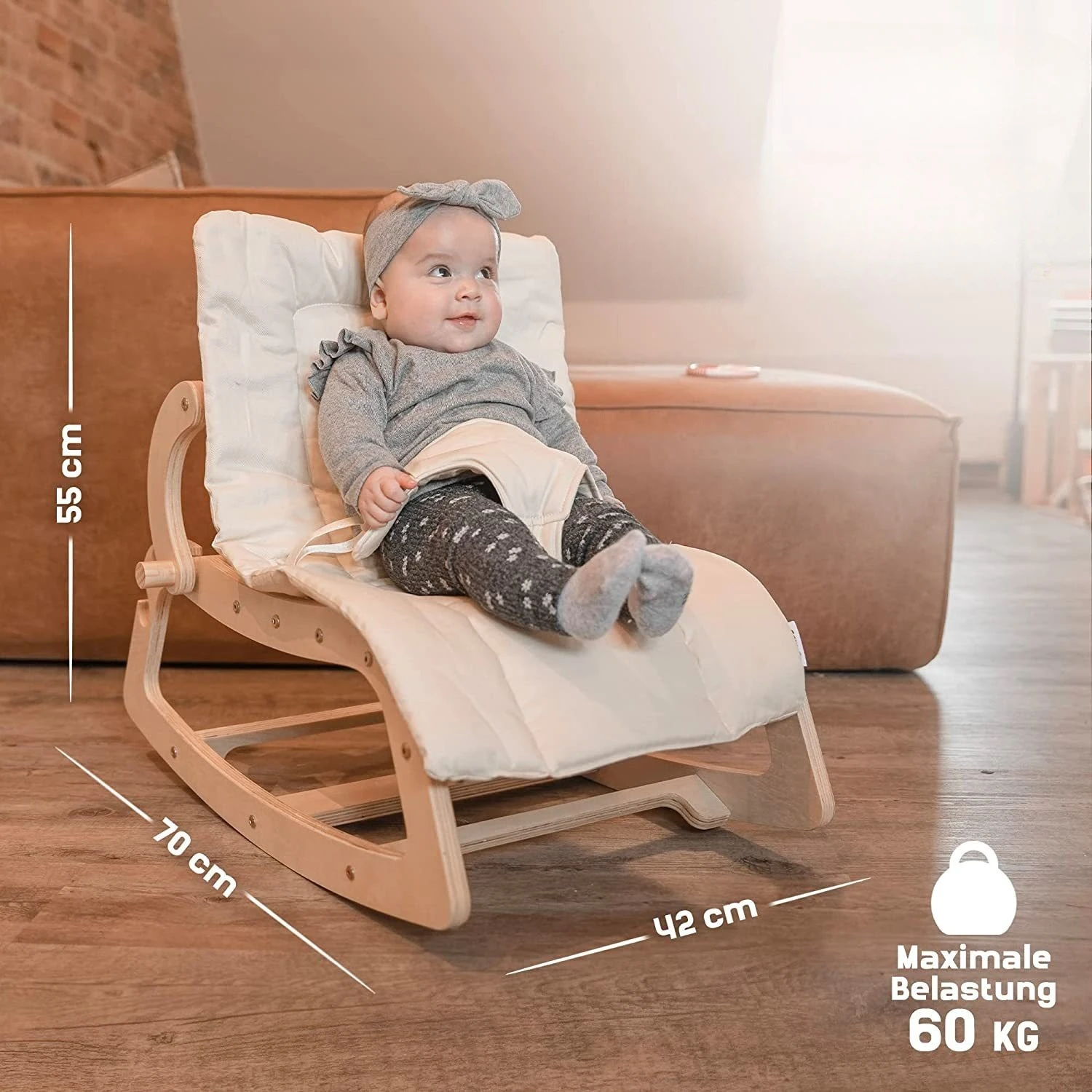 Silla mecedora reclinable de madera para bebé con cojín lavable - imagen 5