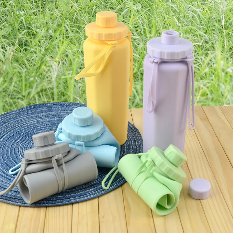 Botella de agua pliable de silicona 600 ml para niños – Resistente y ligera