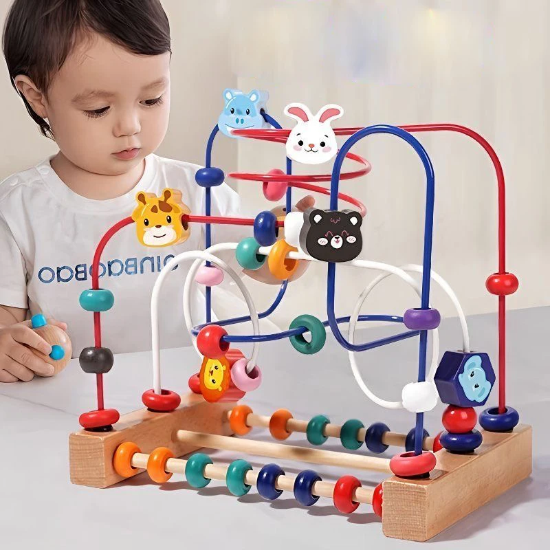 Juguetes Montessori en madera laberinto con cuentas y rompecabezas - imagen 2