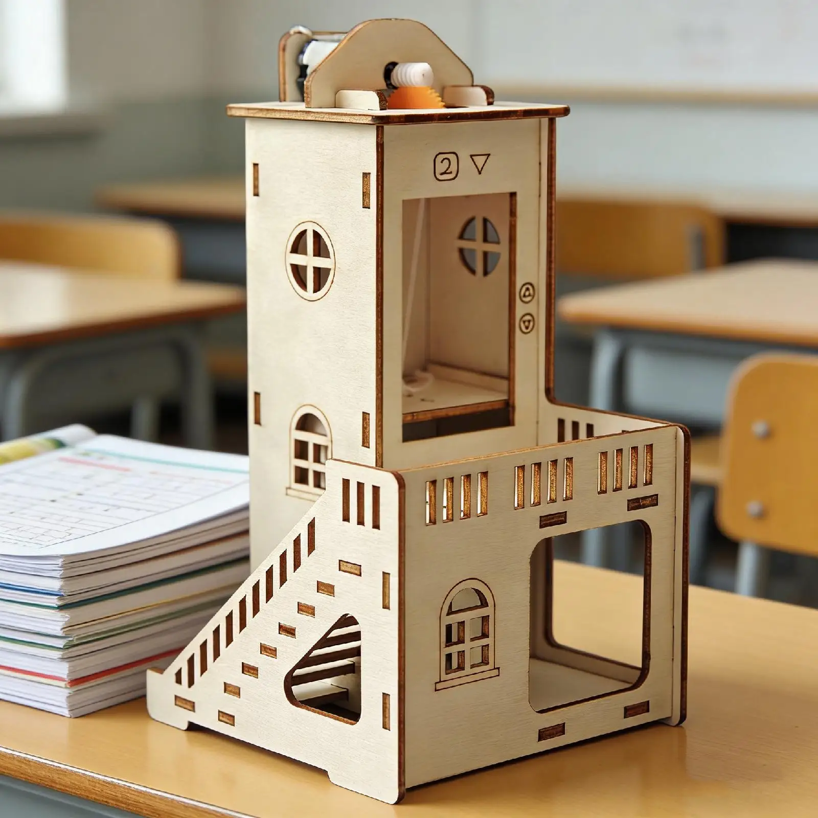 Ascensor DIY montado - detalle del mecanismo