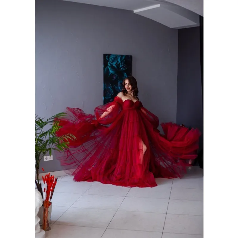 Vestido premama burdeos con corsé y mangas globo - imagen 3