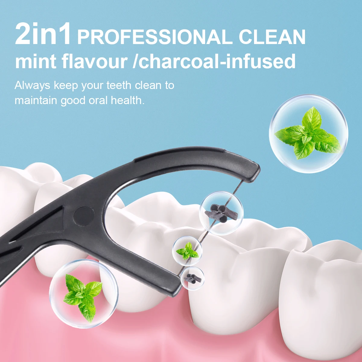 Palo de hilo dental bambú carbón para niños – Sabor menta ultrafino