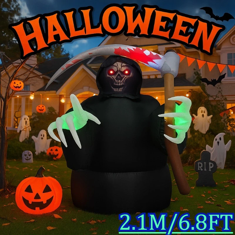 Figura inflable de Halloween con LED, segador macabro para jardín - imagen 5
