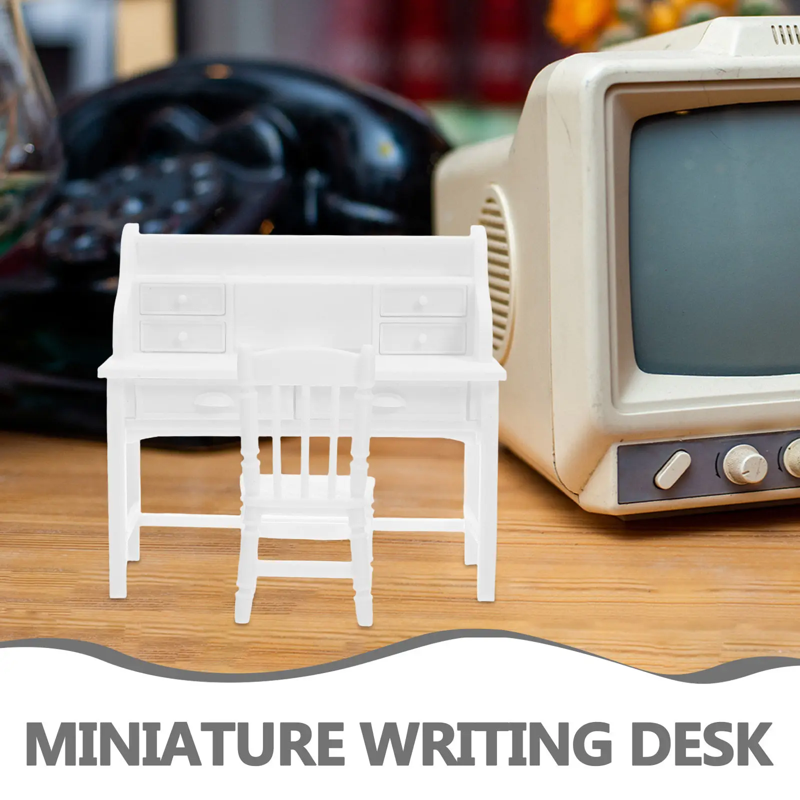 Escritorio en miniatura con cajones para casa de muñecas