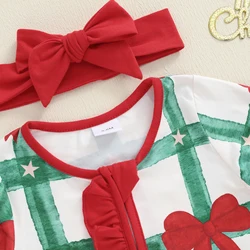 Tregren mameluco de Navidad para bebé niña con lazo y diadema