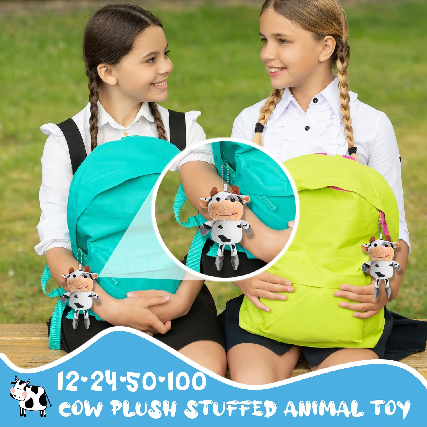 Llavero de vaca de felpa para mochila, regalo de granja para niños - imagen 4