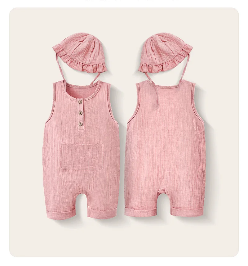 Conjunto de mono y gorro de muselina para bebé