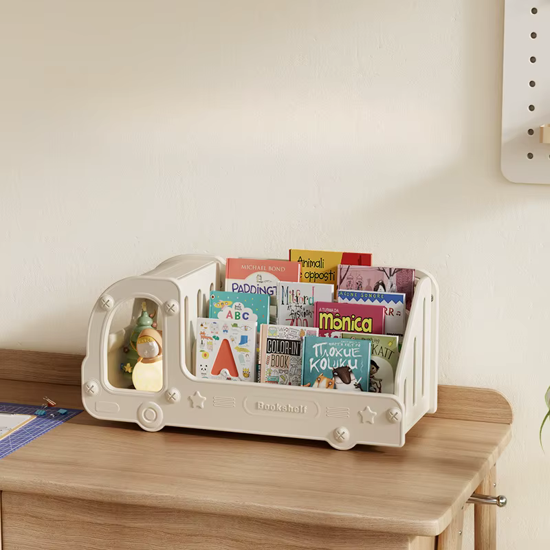 Estantería giratoria infantil con forma de coche – Compartimentos para juguetes y libros - imagen 2