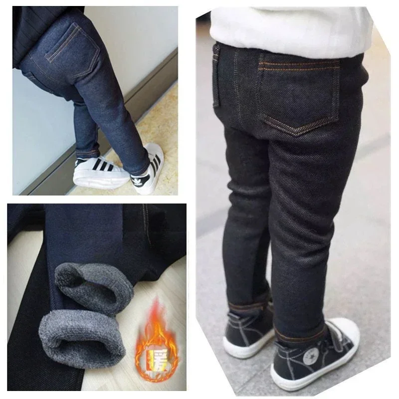Pantalones vaqueros para niños elásticos invierno cinturón terciopelo - imagen 3