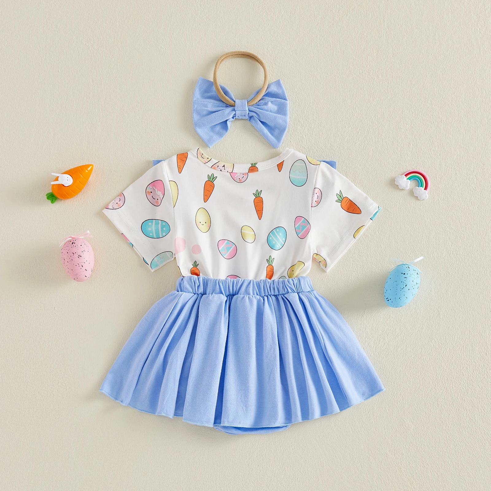 Conjunto de bebé niña vestido pelele con diadema lazo para Pascua - imagen 4