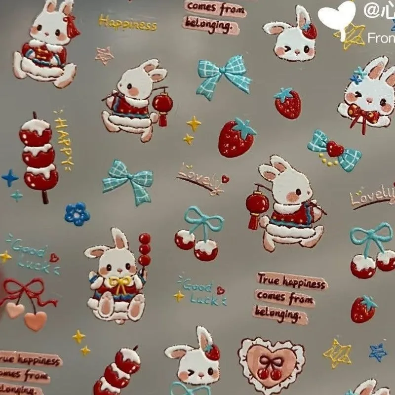 Pegatinas de conejo con fresas estilo tierno para decorar manualidades - imagen 3