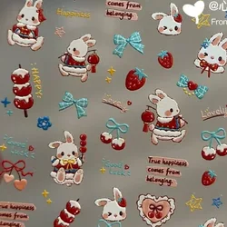 Pegatinas de conejo con fresas estilo tierno para decorar manualidades