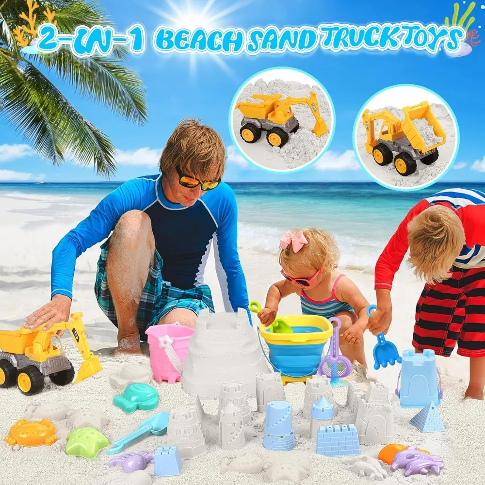 Cubo de arena plegable para niños pequeños con excavadora y moldes