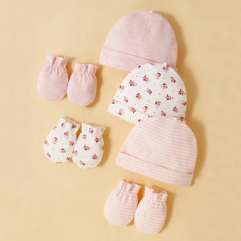 Gorro y guante de algodón para niña
